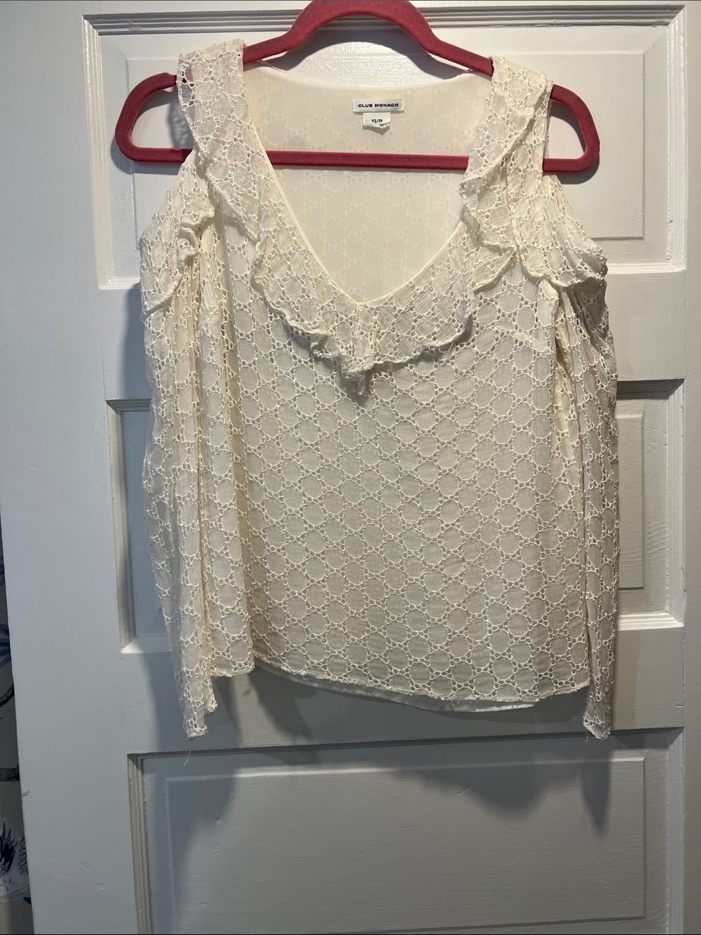 Club Monaco Ivory Lace Cold-Shoulder Blouse